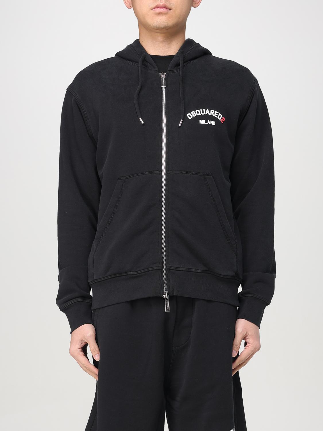 Dsquared2 Black Sweatshirt With Hood And Zip And Logo Detail On The Front In Cotton Man In Black