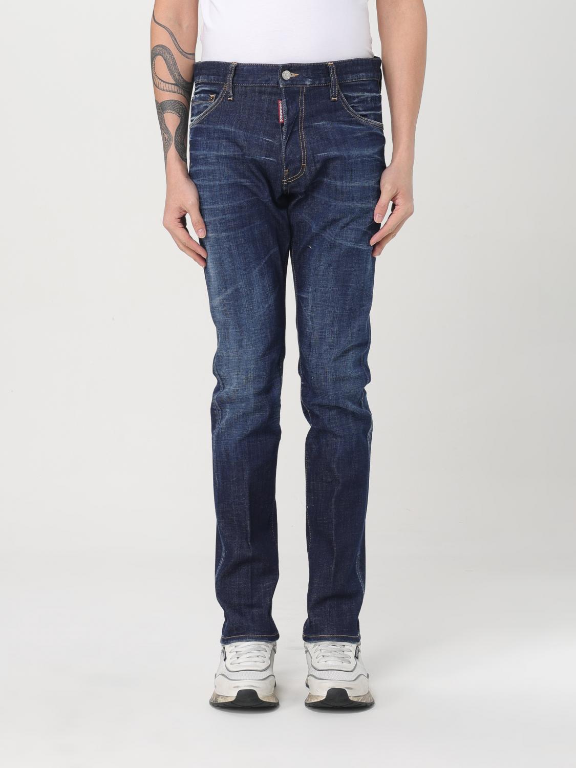 Dsquared2 Blue Jeans With Belt Loops And Logo Patch On The Rear In Denim Man In Denim