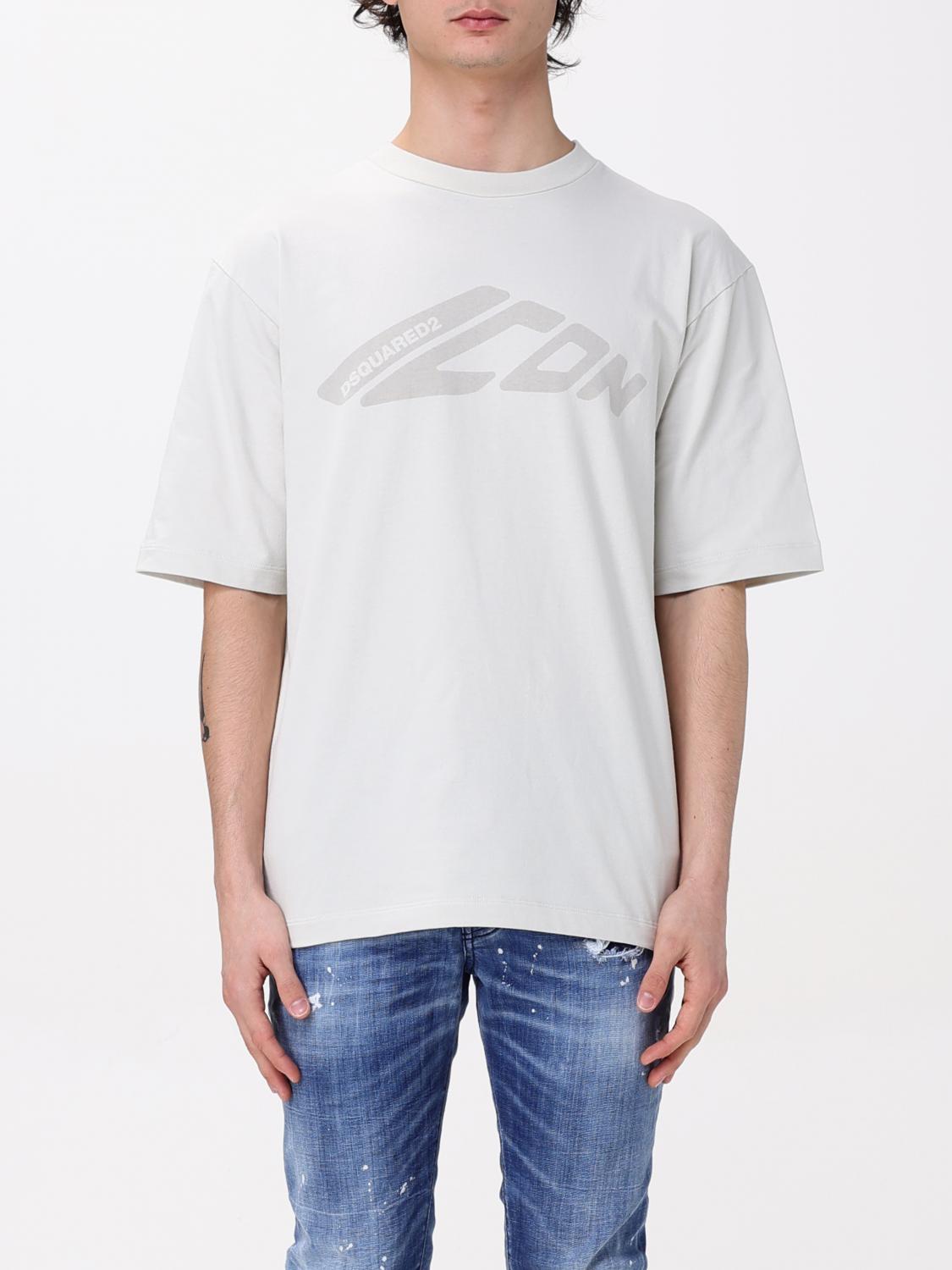 Dsquared2 White Crewneck T-shirt With Icon Logo Printed On The Front In Cotton Man In White
