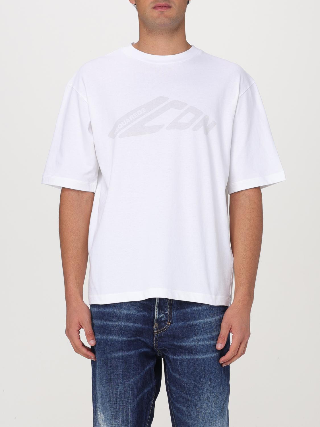 Dsquared2 White Crewneck T-shirt With Icon Logo Printed On The Front In Cotton Man In White 1