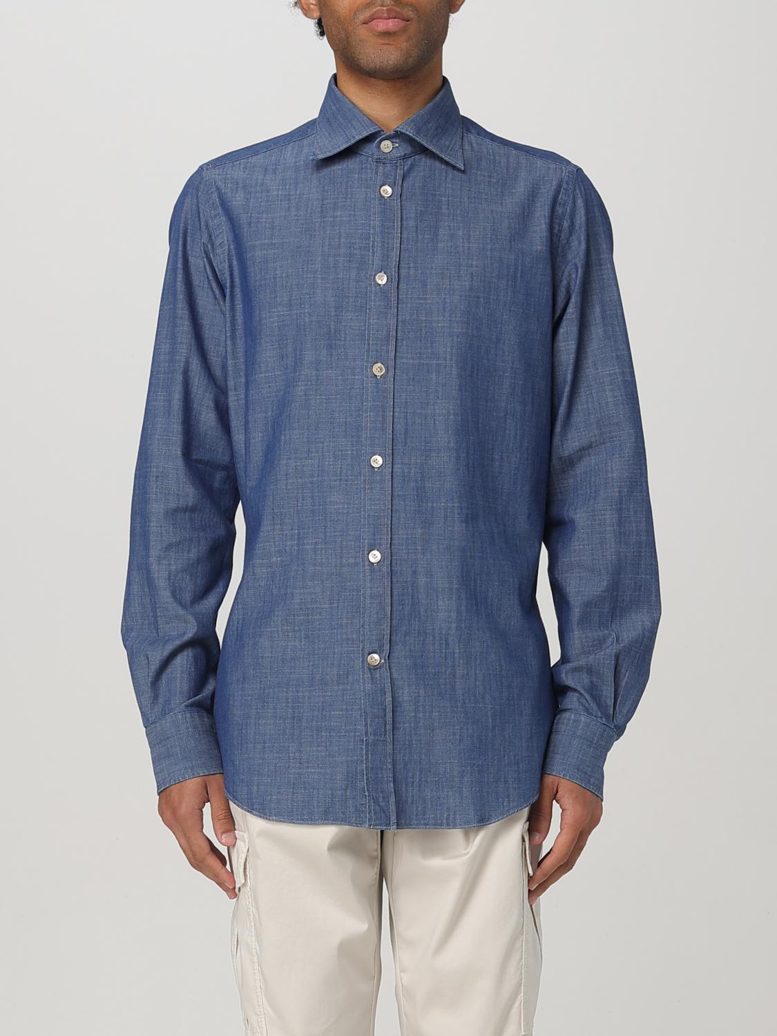 Eleventy Lightweight Denim French Collar Shirt In Blue