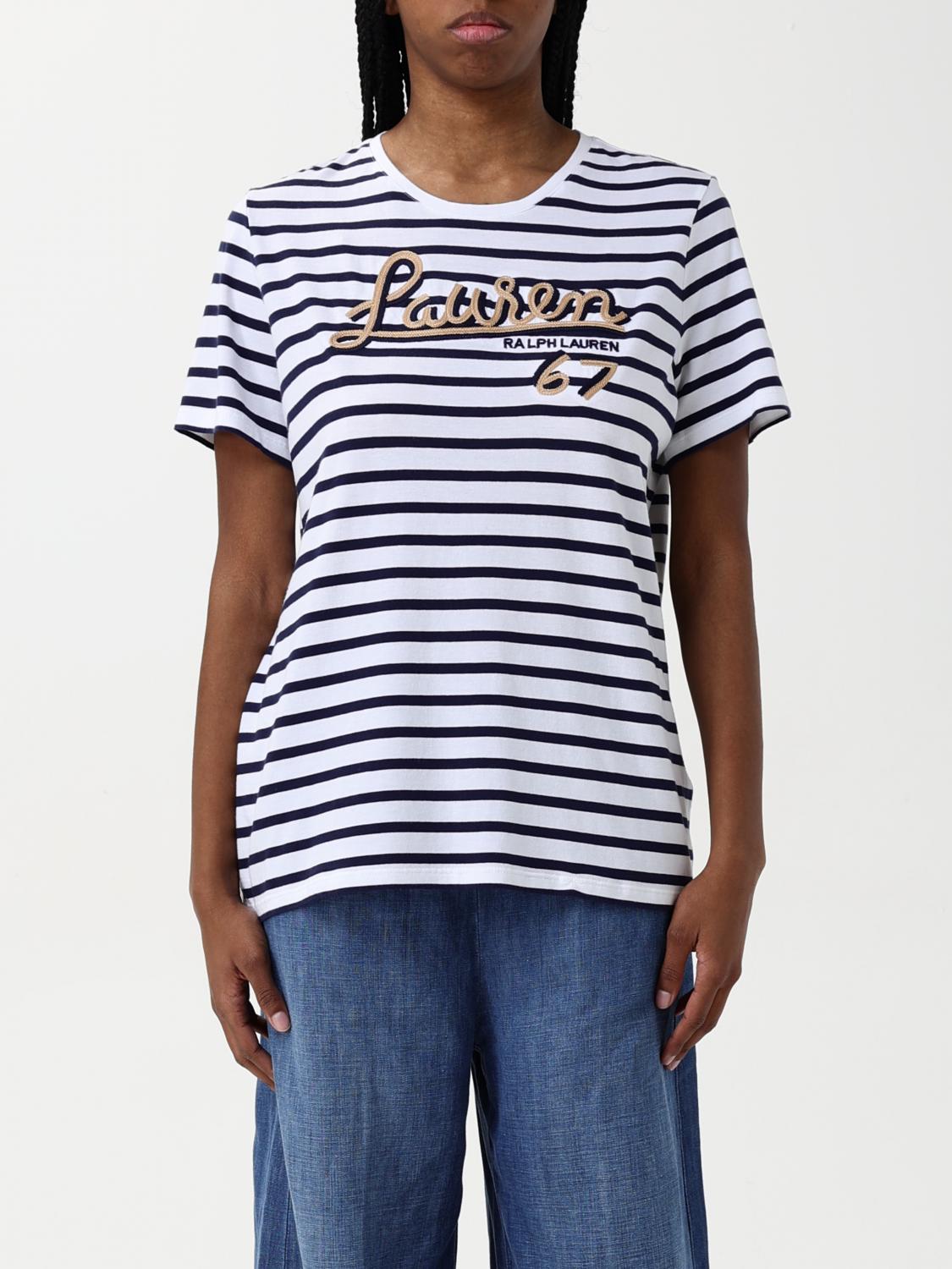 Ralph Lauren Women's Logo Striped Cotton-blend Jersey Tee In Weiss 1