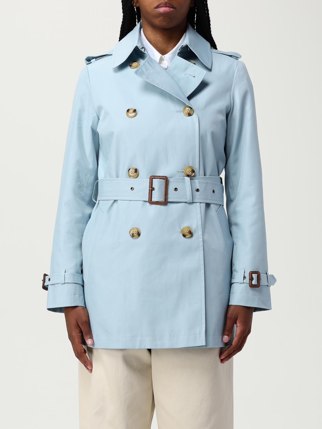 Ralph Lauren Lauren Double-breasted Cotton-blend Trench Coat Woman Overcoat & Trench Coat Sky Blue S In Blue