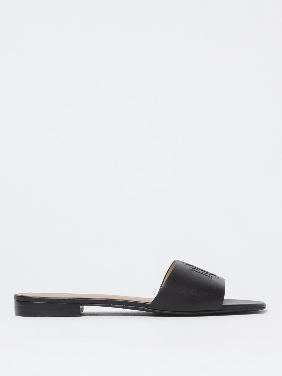 Ralph Lauren Everley Calfskin Slide Sandal In Black