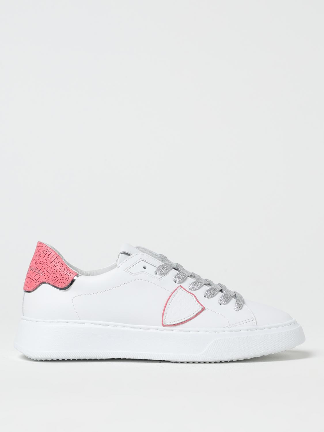 Philippe Model Low Top Leather Sneakers With Contrast Heel Tab In White
