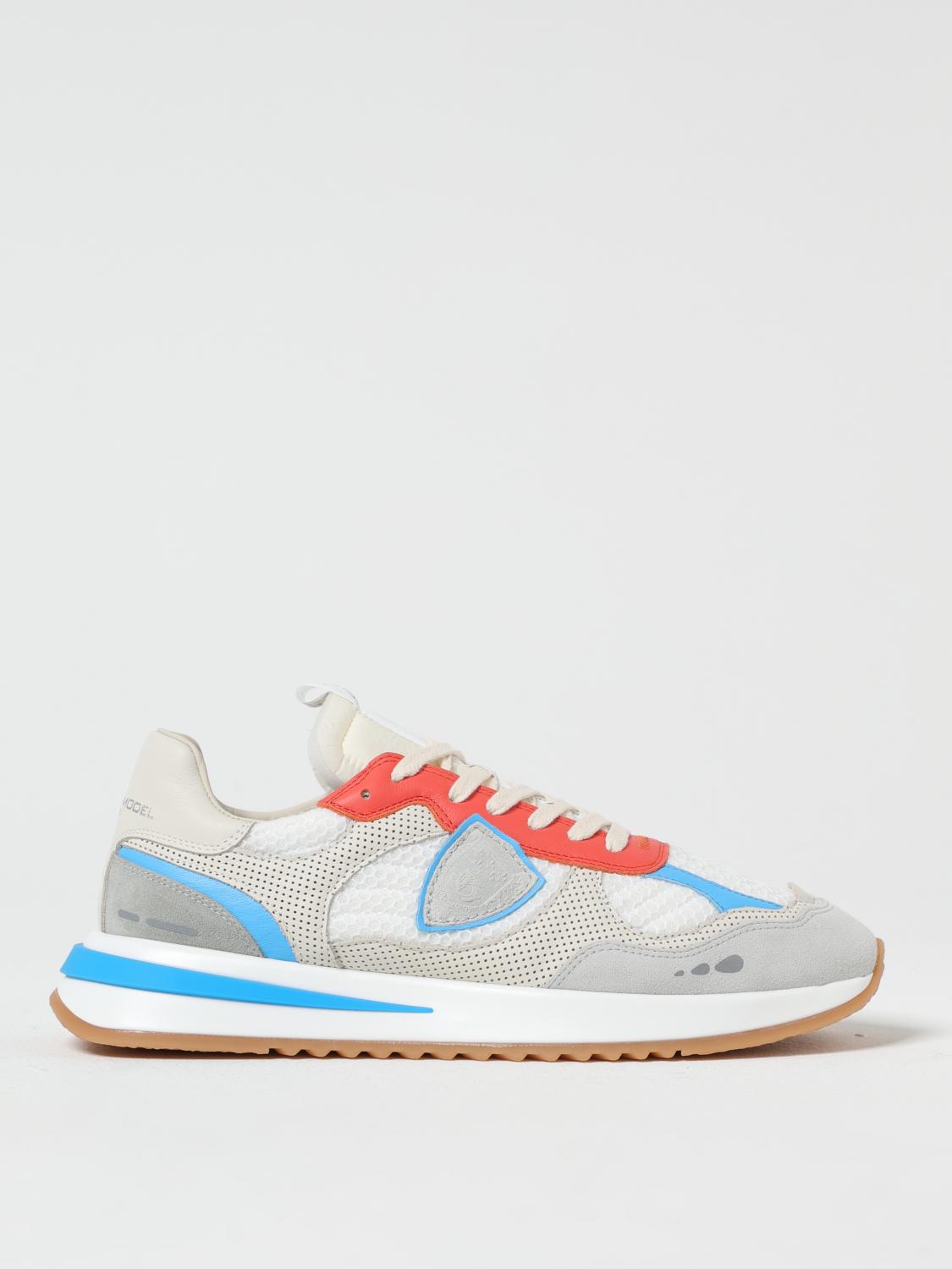 Philippe Model Olympique Sneakers In Leather And Fabric Color White, Grey And Orange In White 1