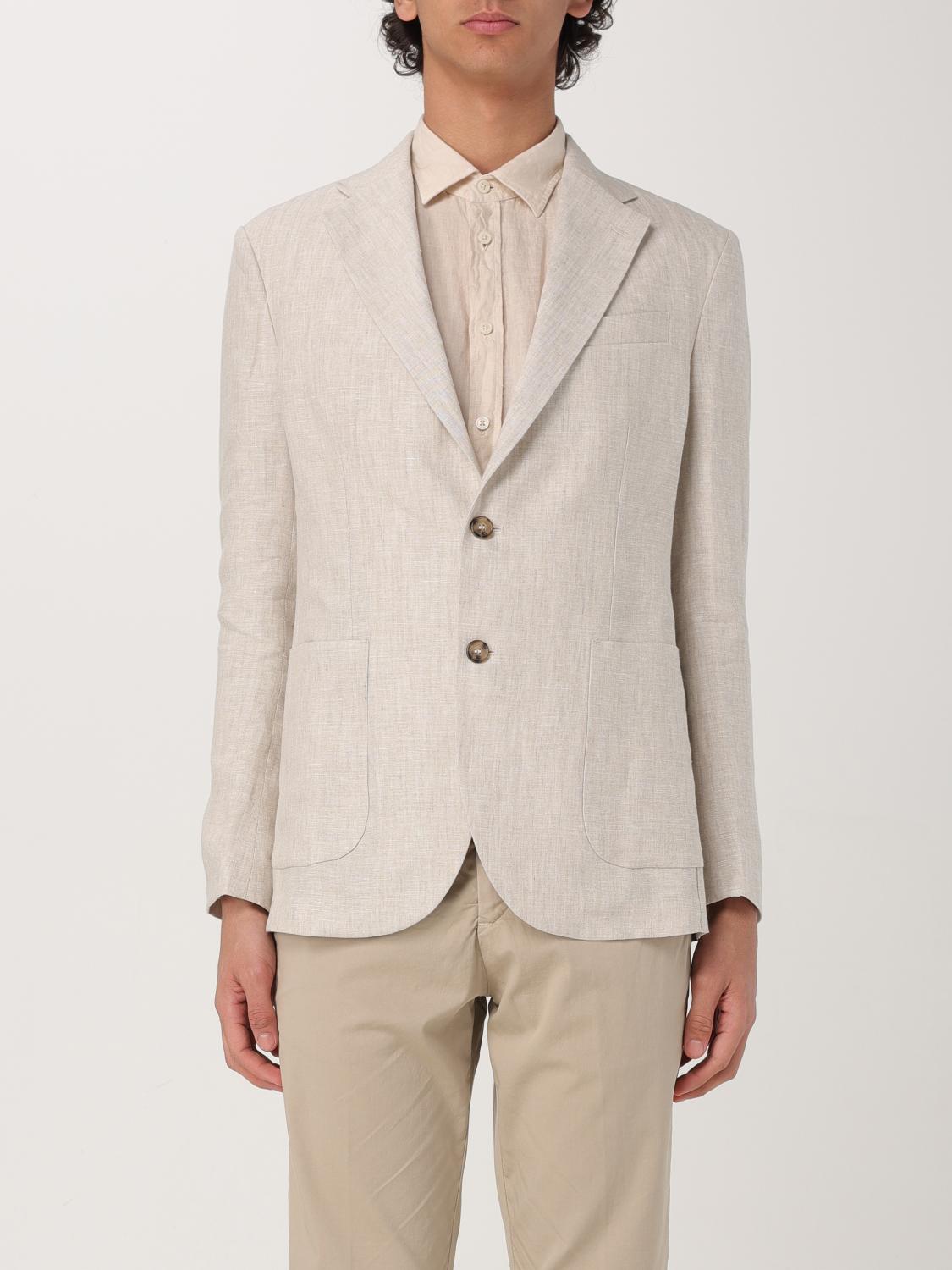 Brooksfield Man Blazer Beige Size 38 Cotton, Linen In Natural