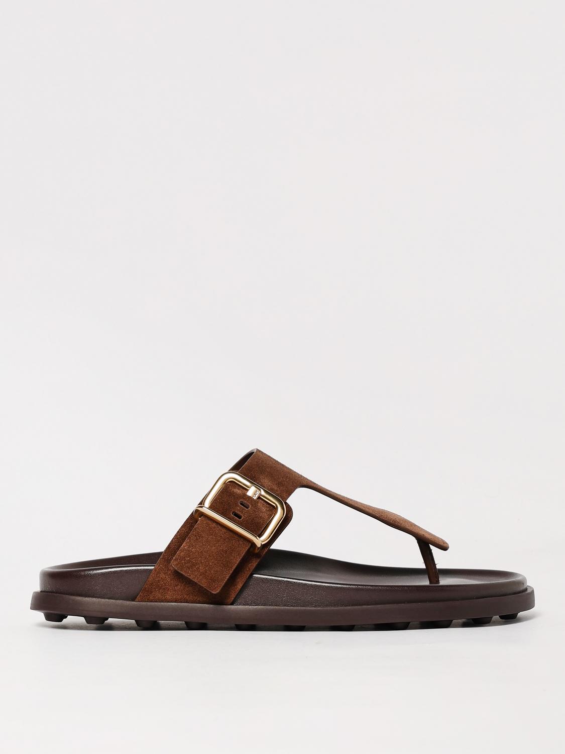 Tod's Buckle Detail Flat Sole Open Toe Slide In Dark