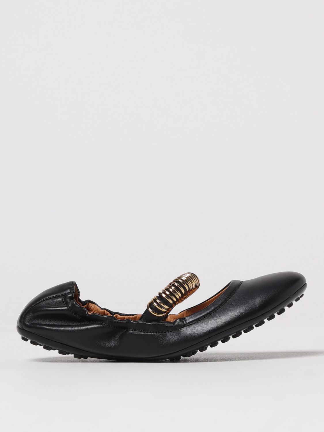 Tod's Ballerina In Leather With Strap With Metal Rings In Black