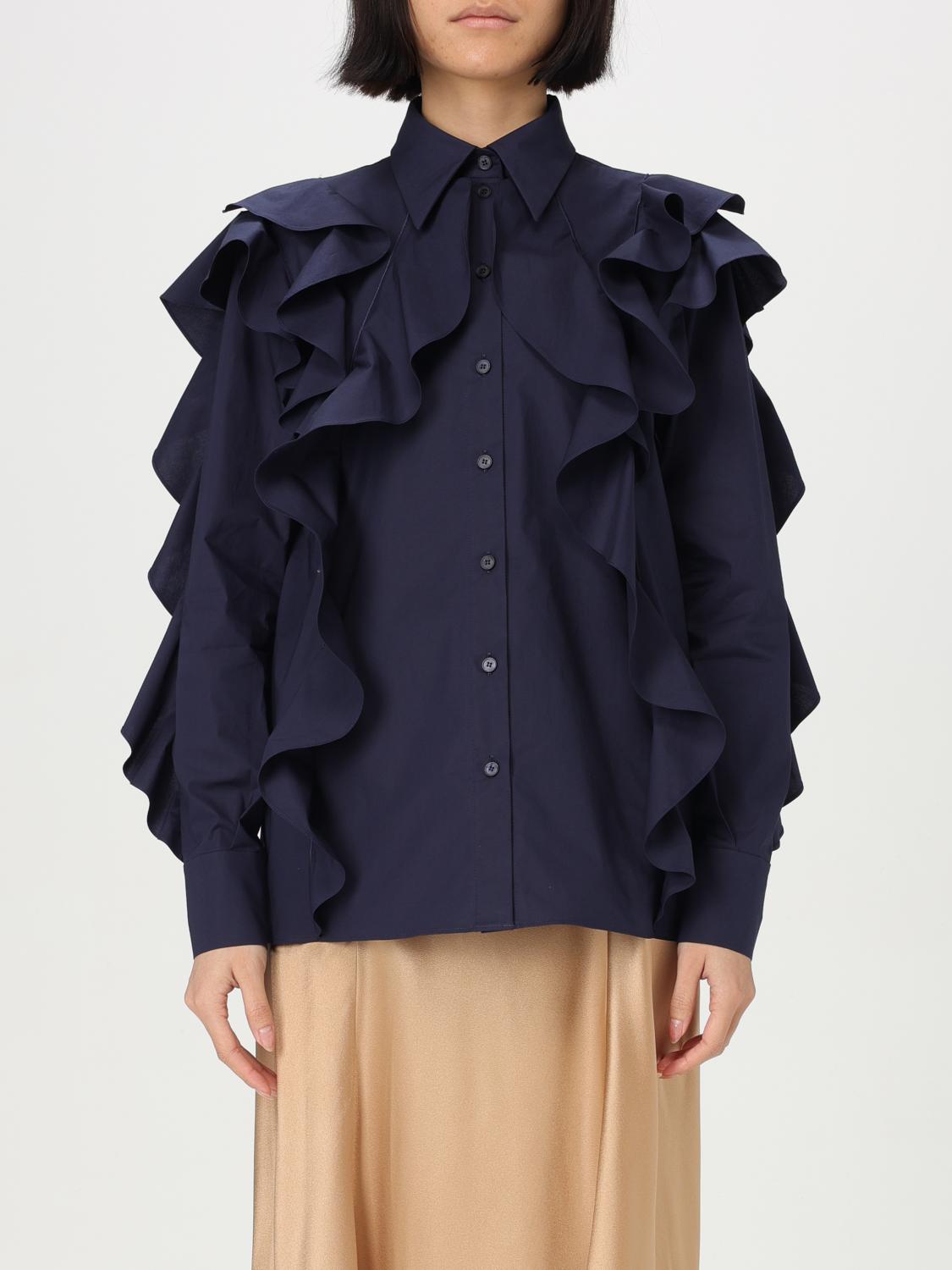 Alberta Ferretti Stretch-cotton Ruffled Detailing In Blue
