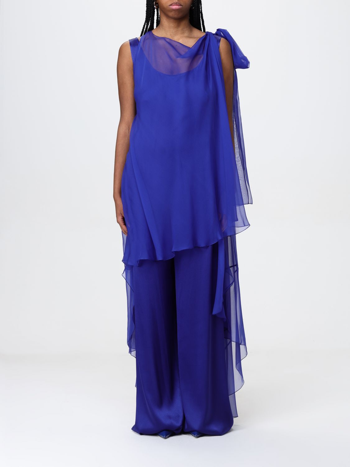 Alberta Ferretti Blue Trousers With Flowing Overlay In Hellblau