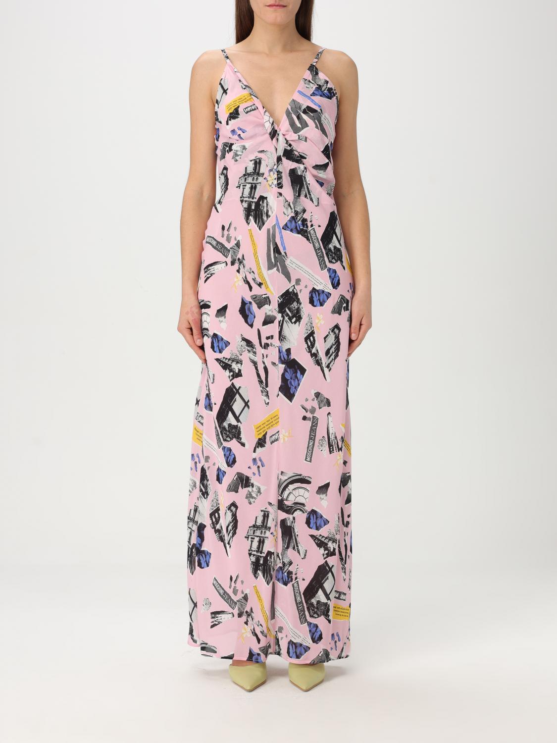 Moschino Jeans Newspaper Clippings-print Maxi Dress In Pink