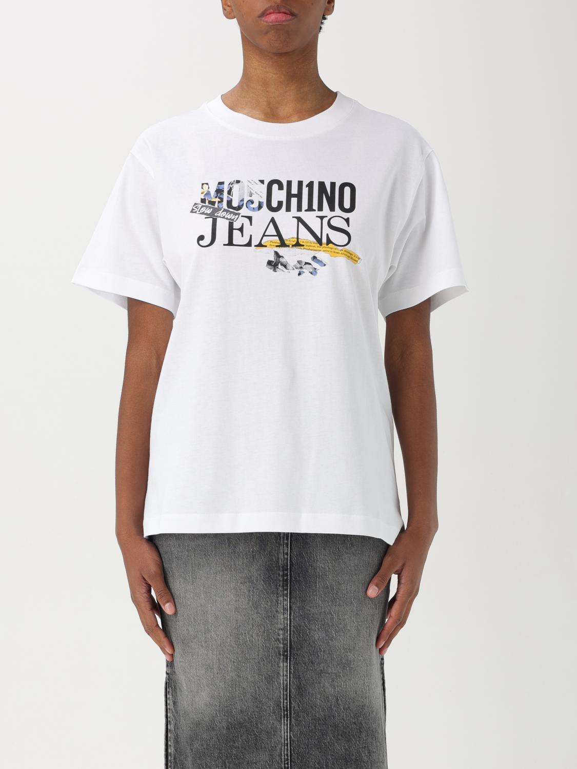 Moschino Jeans Logo Printed Crewneck T In White