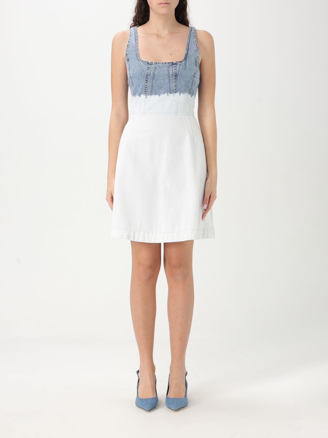 Moschino Jeans Two-tone Denim Dress In Ice
