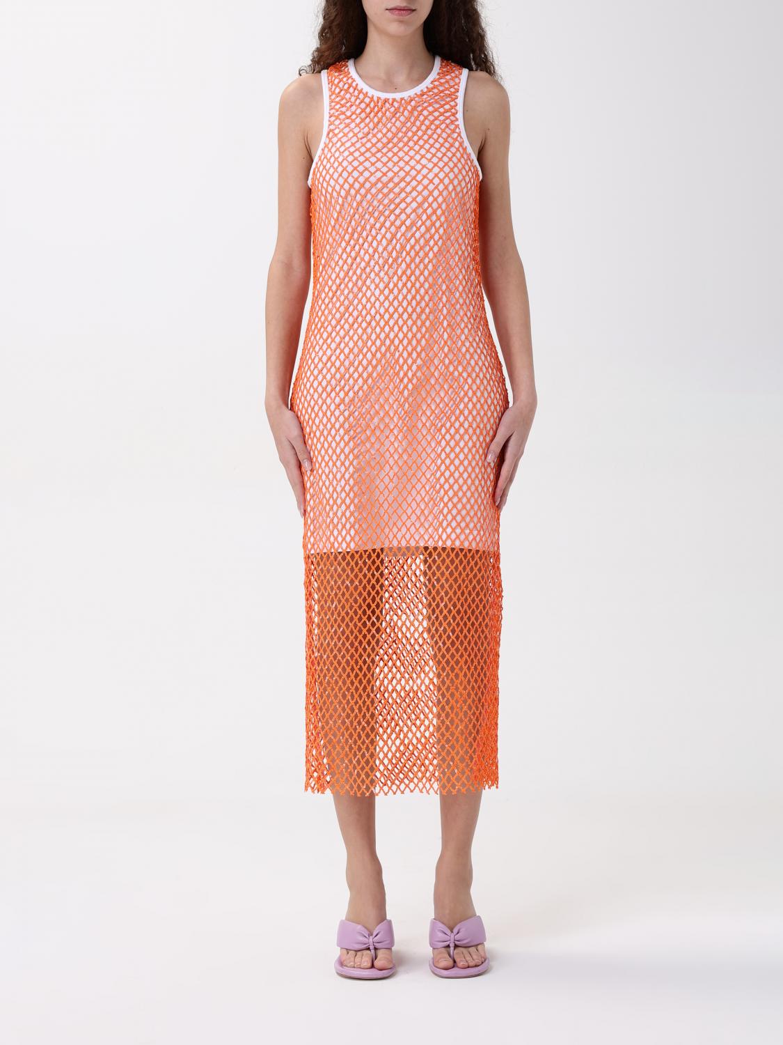 Moschino Jeans Mesh And Sequin Dress In Orange