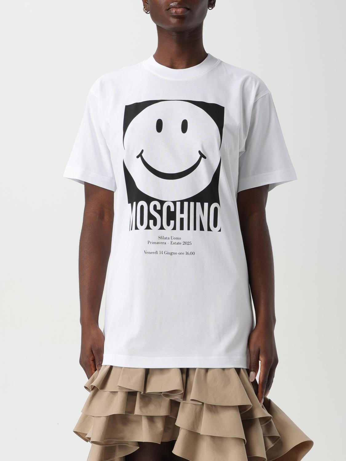 Moschino Crew Neck Smiley Print Graphic T-shirt Straight Hem In White