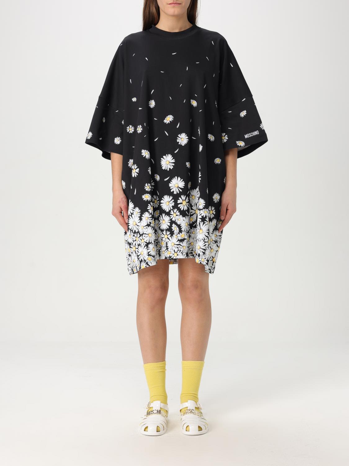 Moschino Floral-pattern Short-sleeved Mini Dress In Black