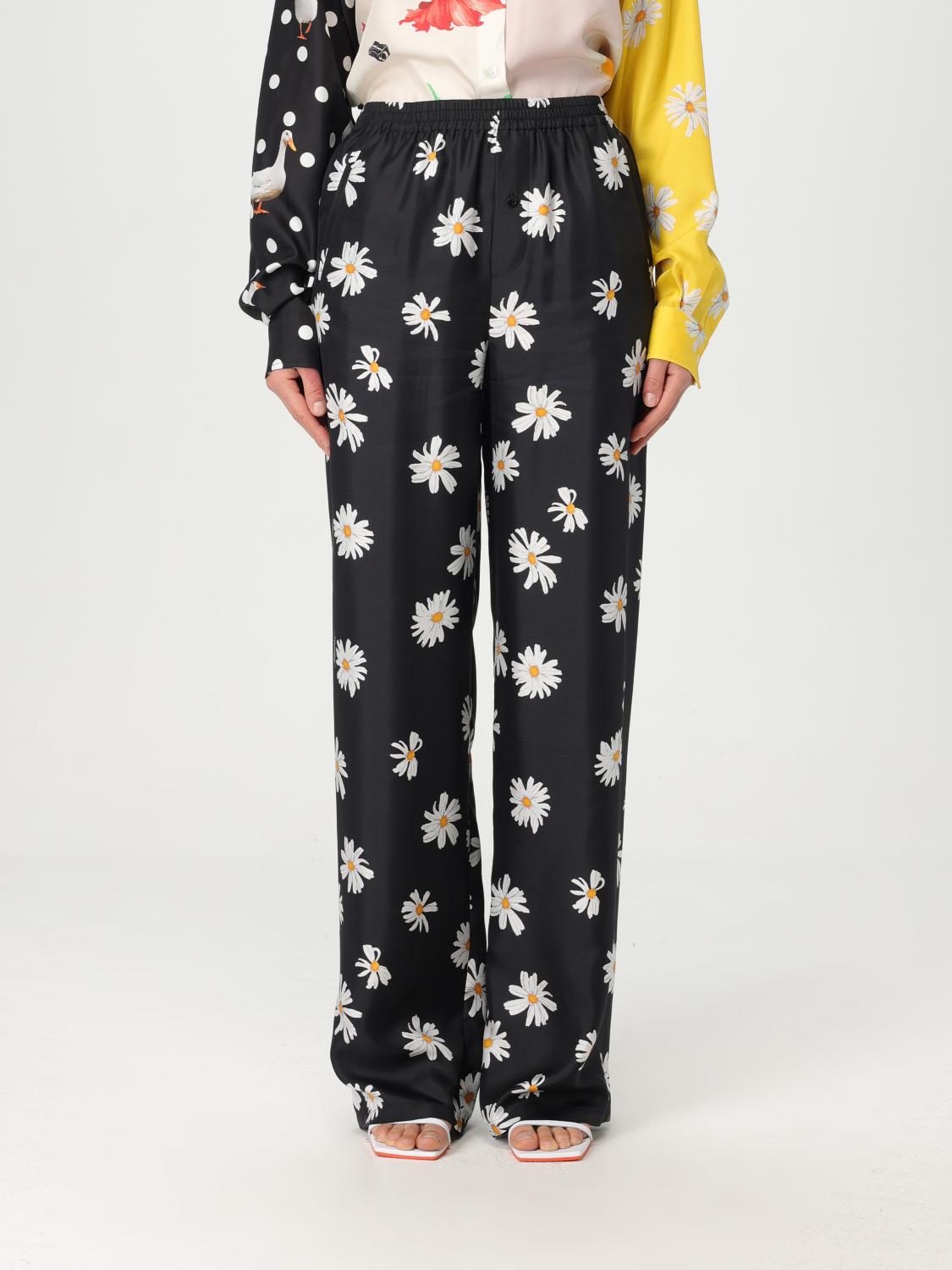 Moschino Floral Pattern Cotton Trousers In Black