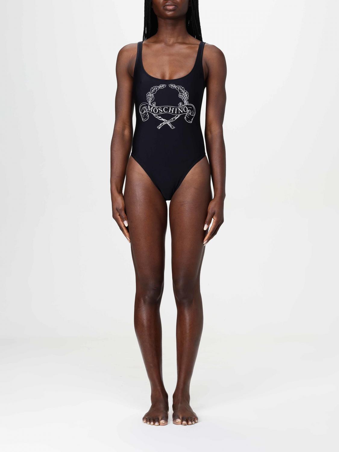 Moschino Couture One-piece Swimsuit Laurel Crown Logo In Black