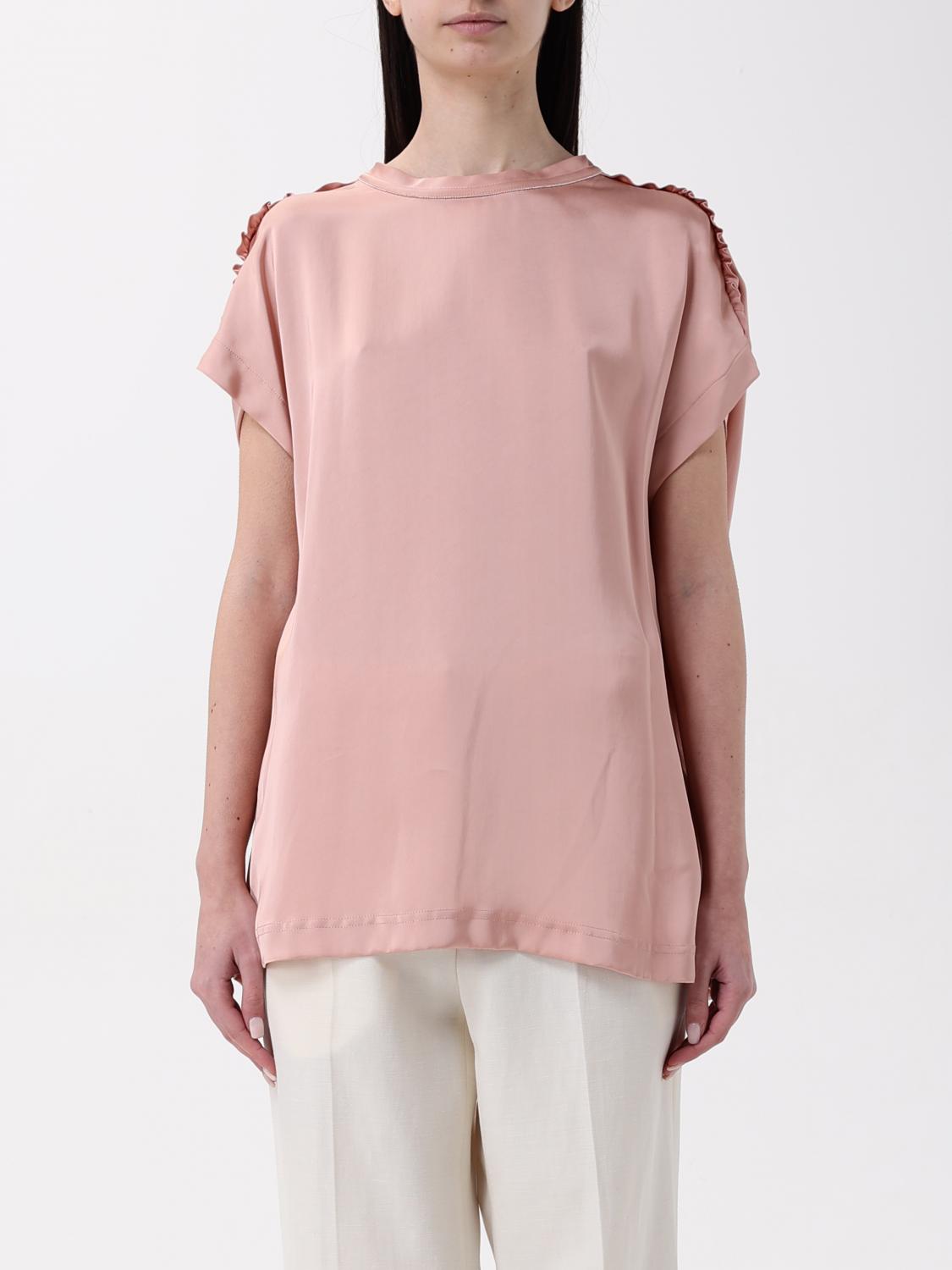 Fabiana Filippi Viscose Satin Top With Gathered Shoulder In Pink