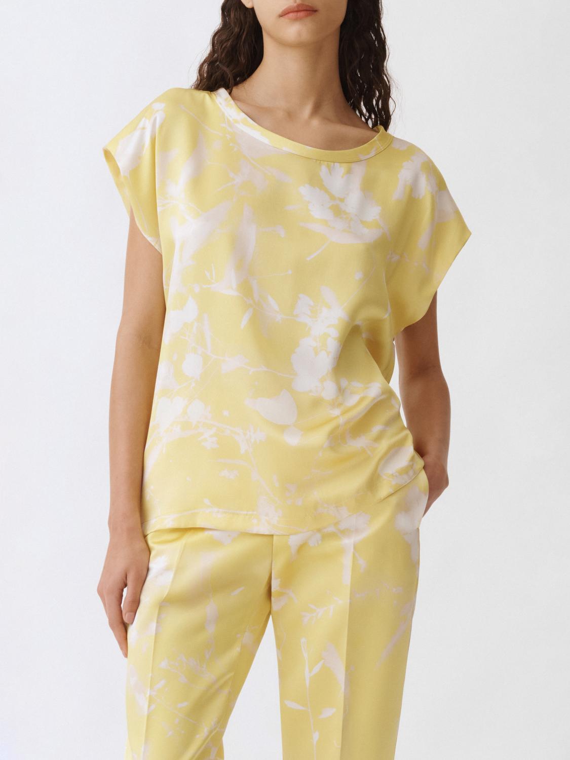Fabiana Filippi Sleeveless Silk Top With Contrasting Color Pattern In Yellow