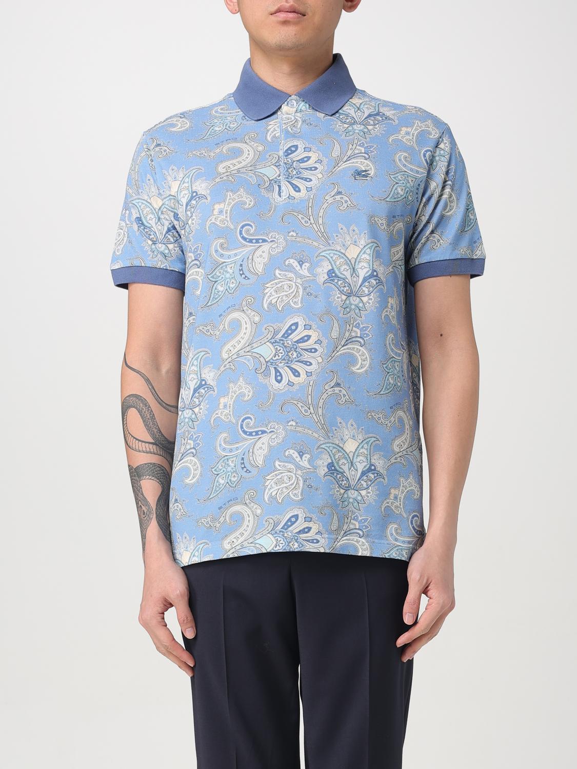 Etro Polo Shirt With Print In Gnawed Blue