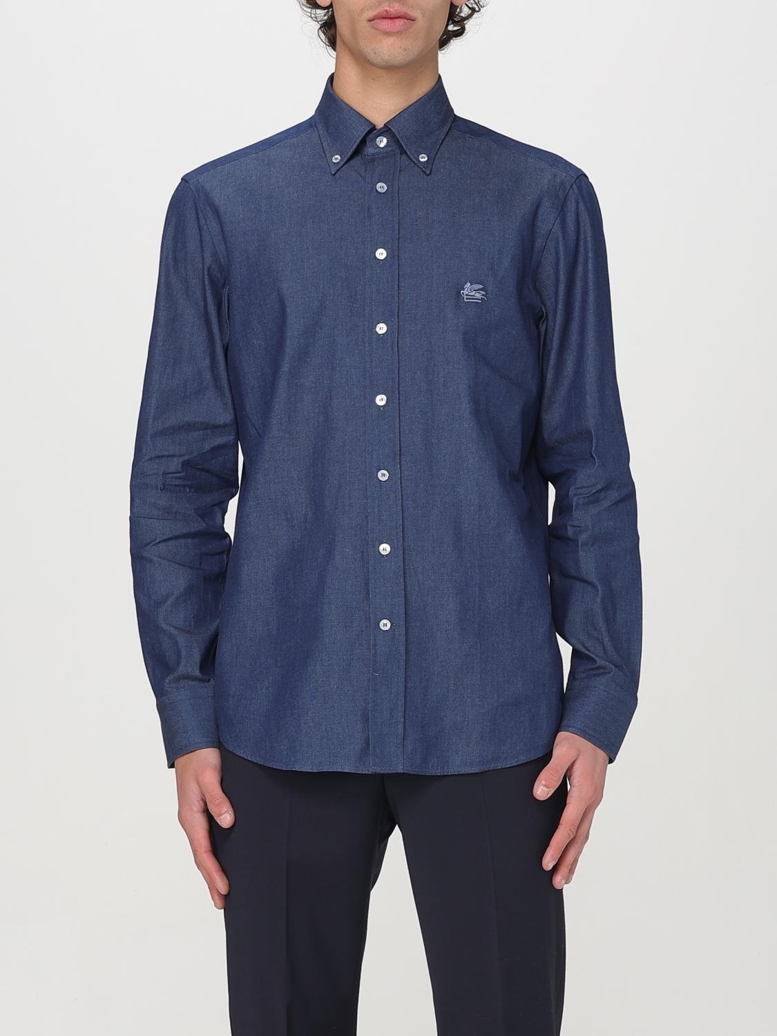 Etro Button-down Collar Cotton Shirt In Blue