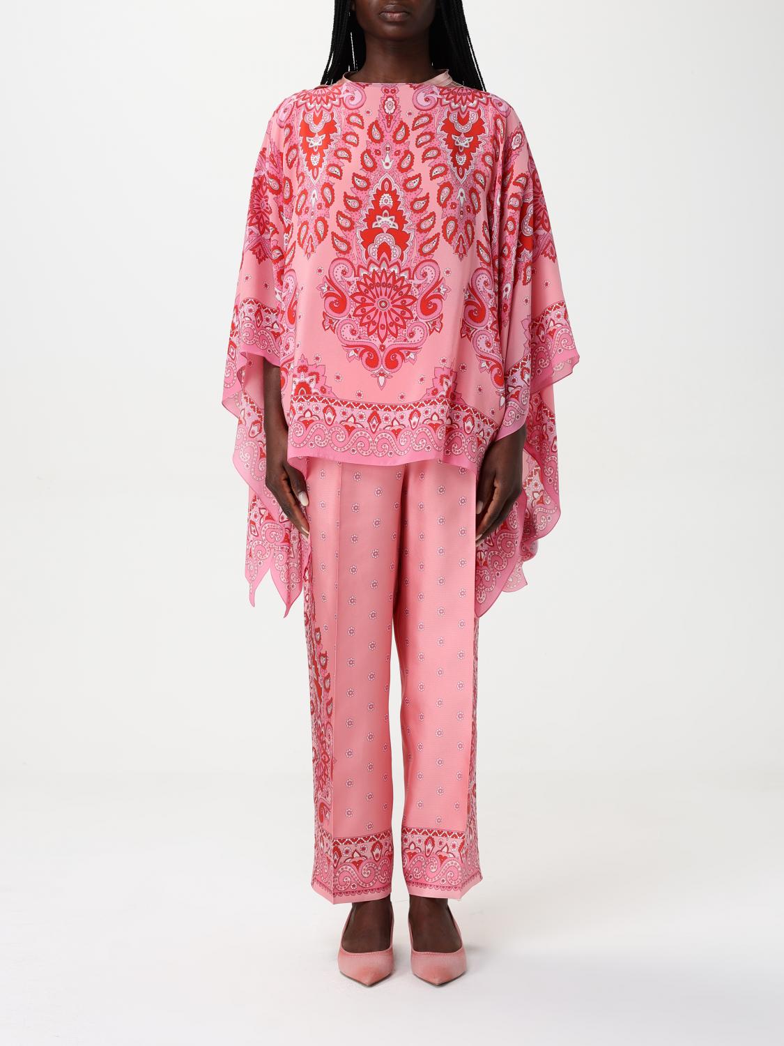 Etro Pink Paisley Silk Poncho In Pink
