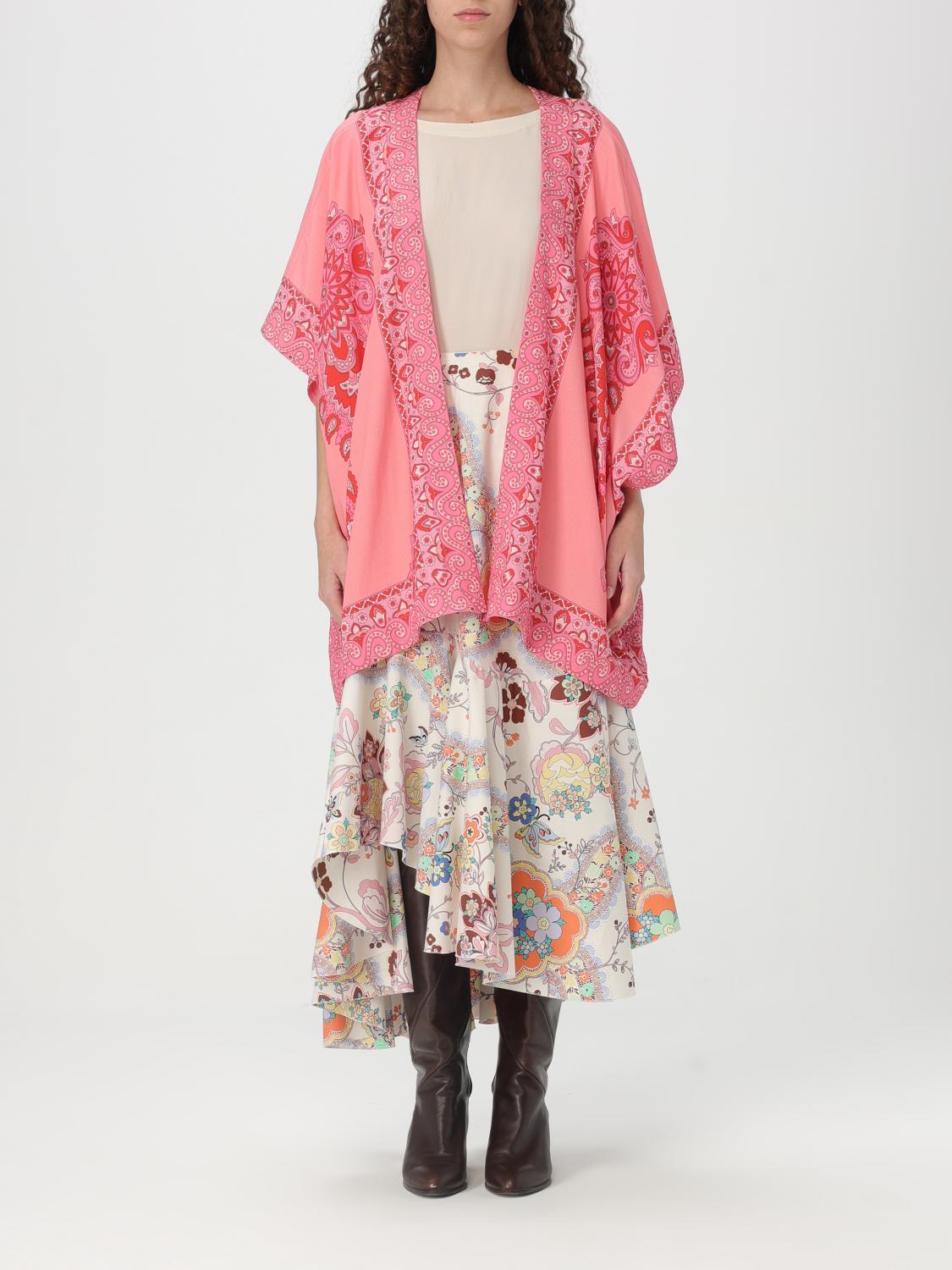 Etro Draped Kimono Sleeves Lightweight Paisley Top In Pink