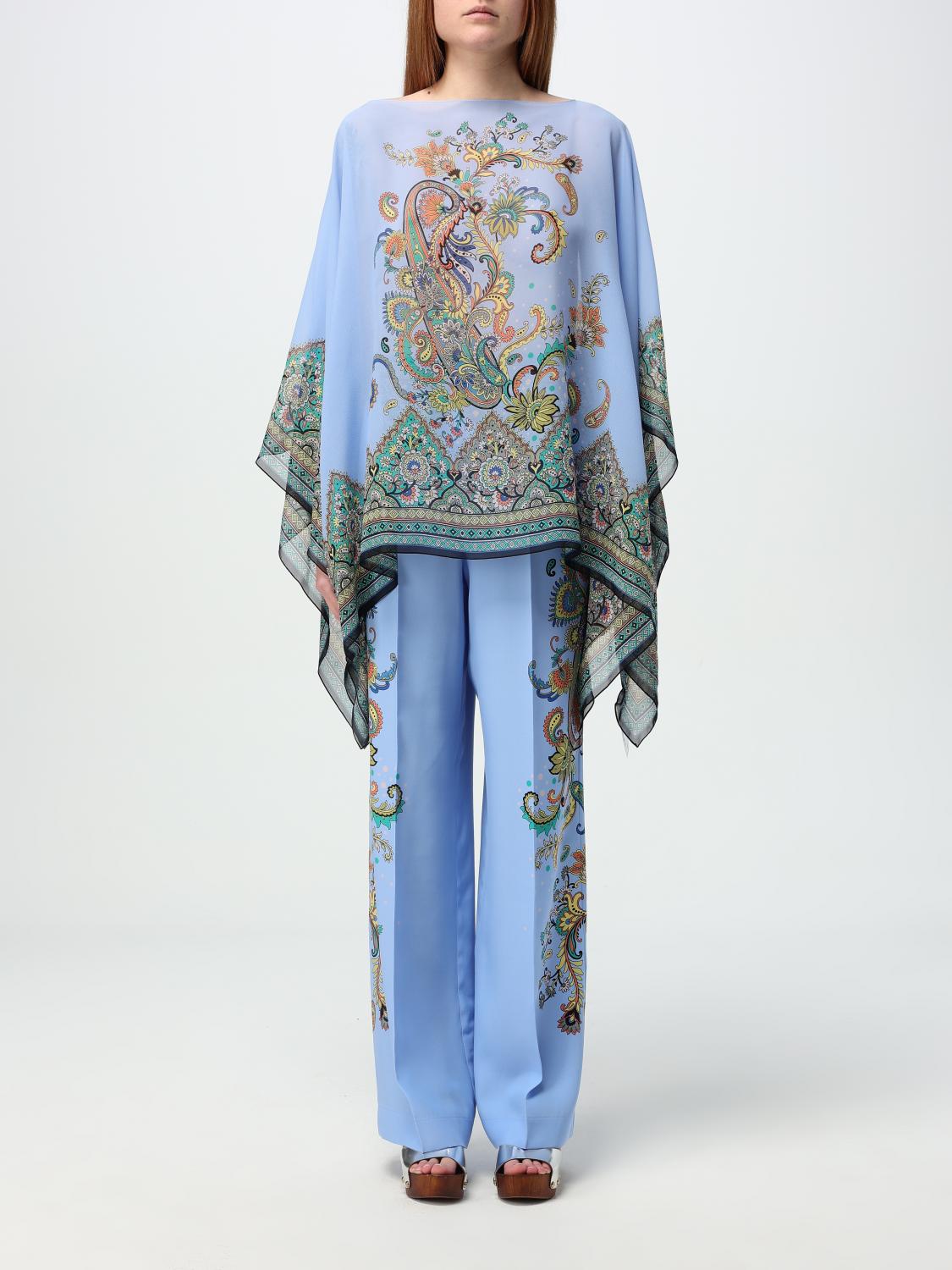 Etro Blue Cape With All-over Paisley Print In Silk Woman In Hellblau