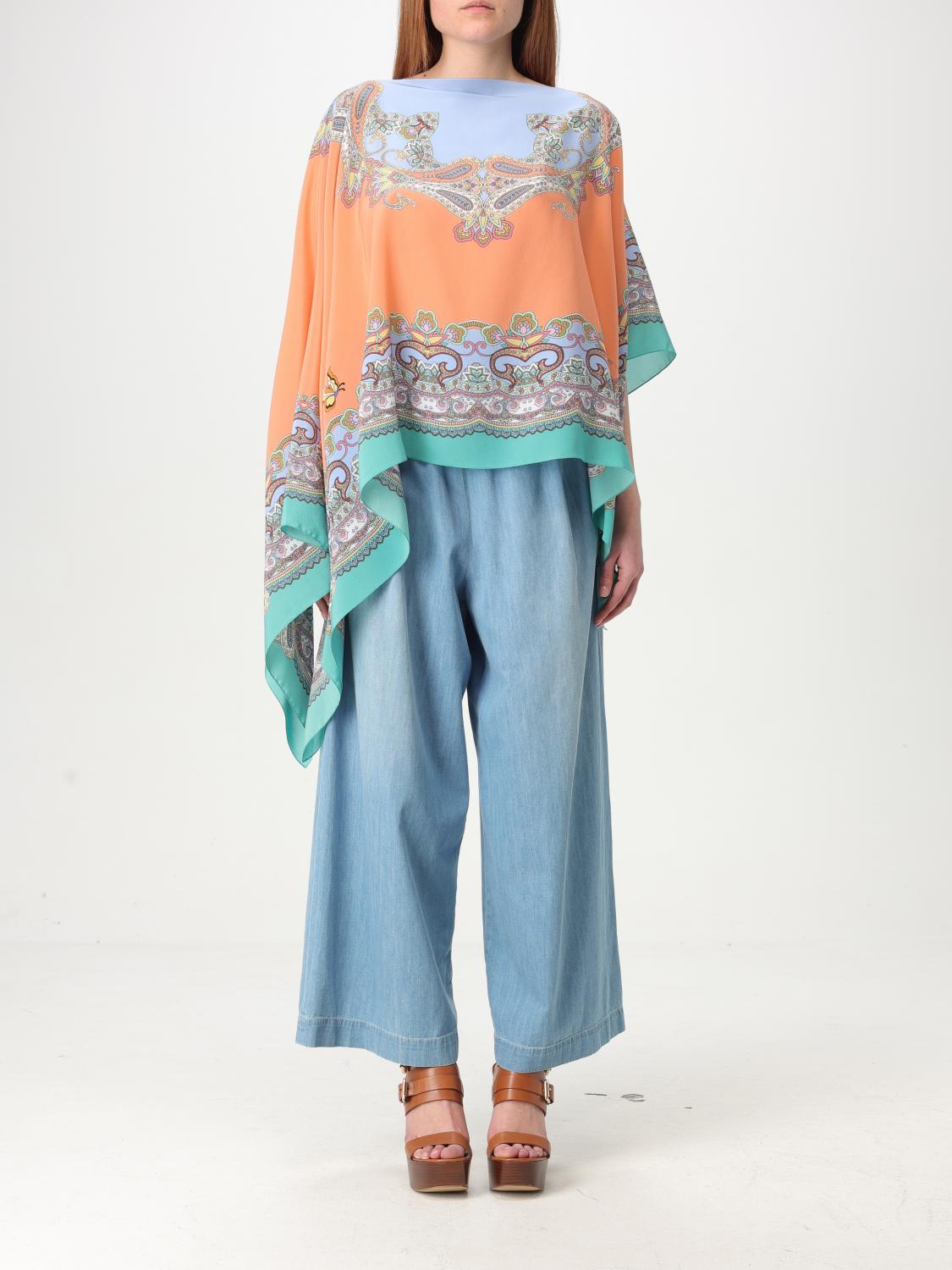 Etro Printed Silk Poncho Blouse In Coral