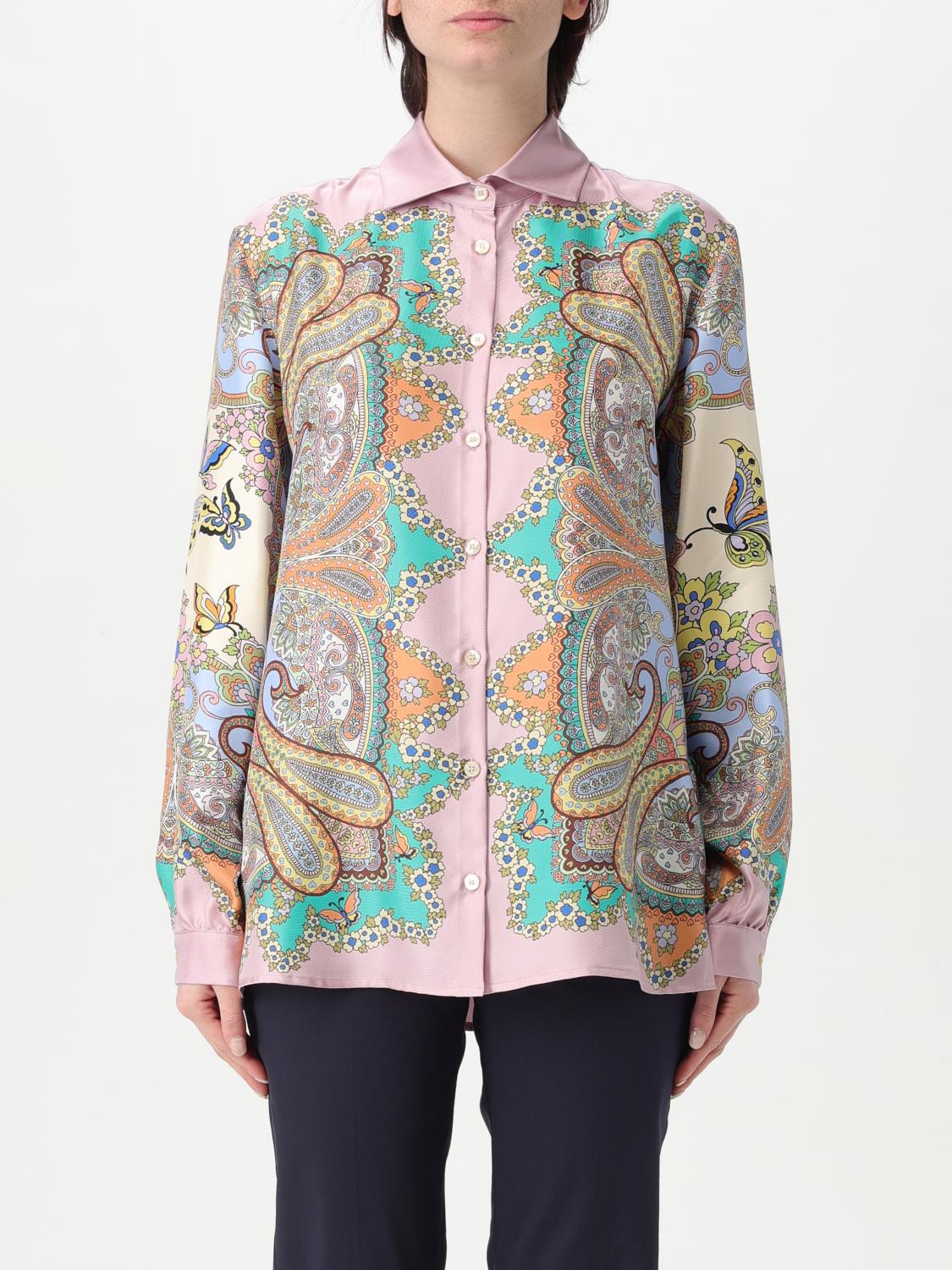 Etro Floral Paisley Print Button-up Silk Shirt In Pink