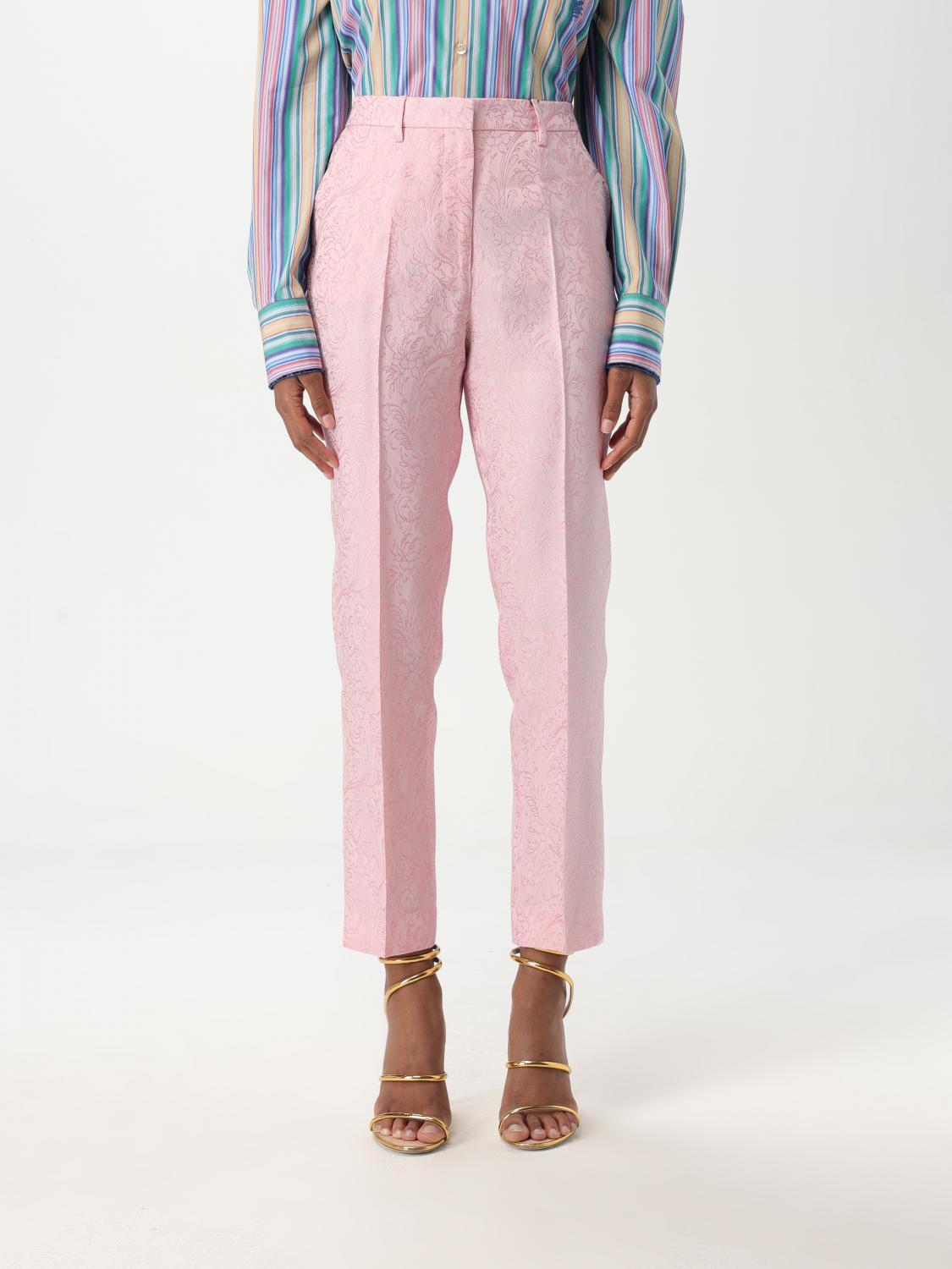 Etro Viscose And Silk Trouser With Floral Motif In Pink