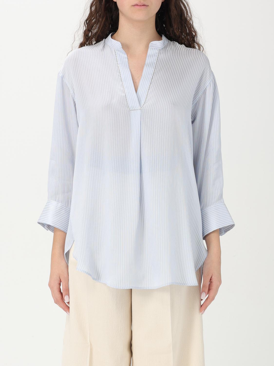 Fabiana Filippi Striped Split-neck Blouse In Hellblau