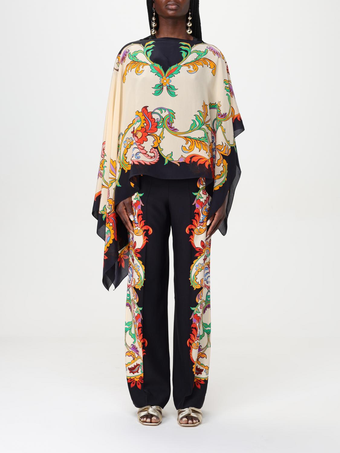 Etro Draped Border Cape Asymmetrical Hem In Black