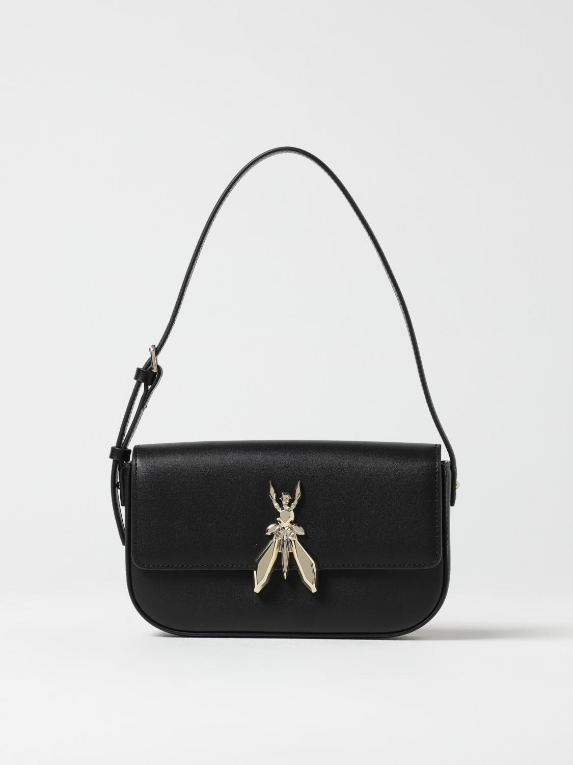 Patrizia Pepe Essential Patent Leather Shoulder Bag In Black