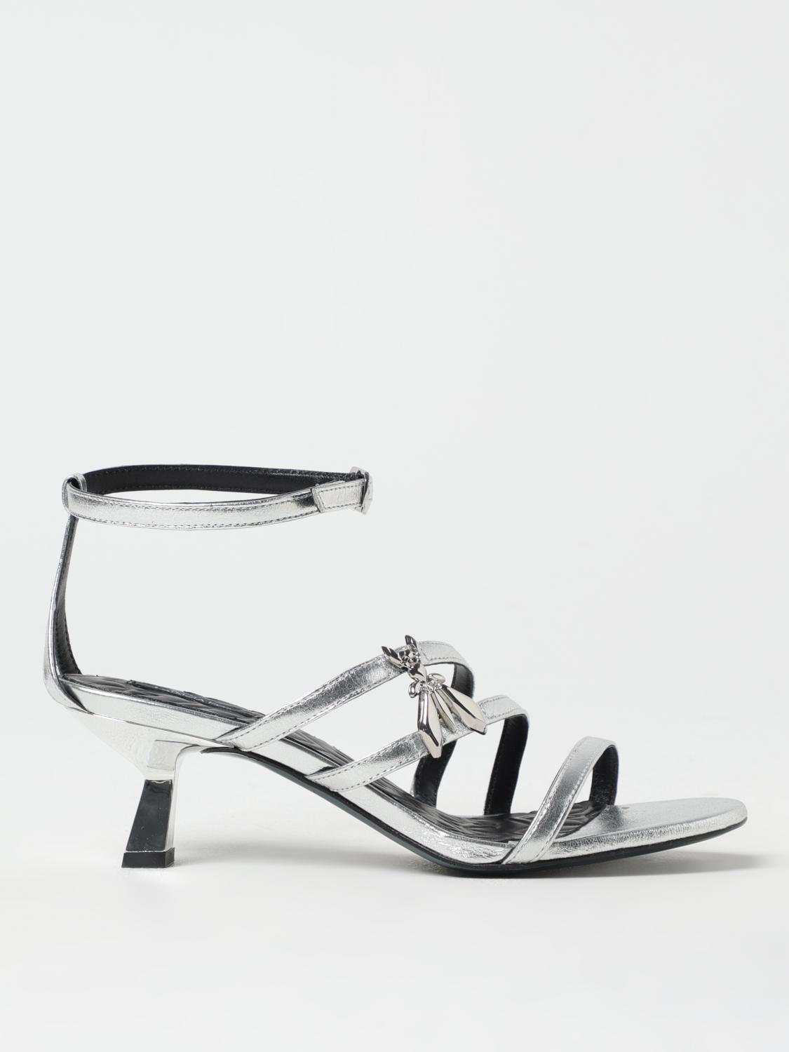 Patrizia Pepe 65mm Metallic Strappy Sandals In Silver