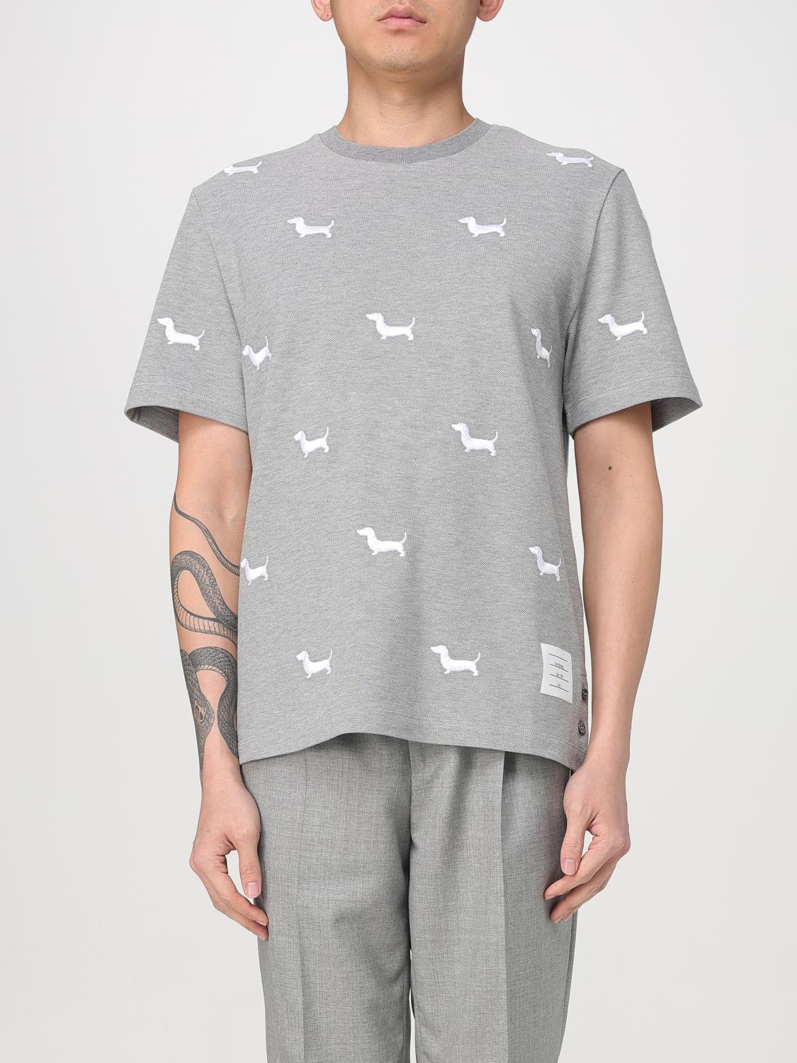 Thom Browne Grey Crewneck Embroidery T-shirt In Gray