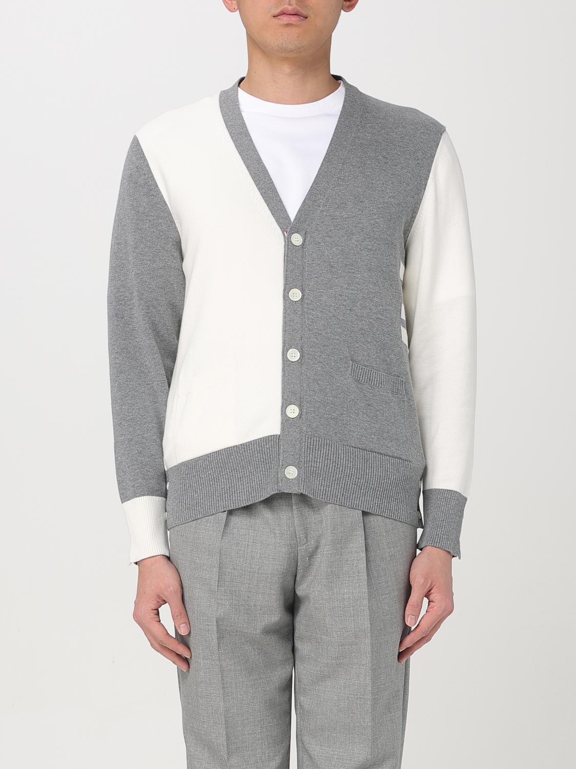 Thom Browne Gray & White Funmix 4-bar Relaxed Fit V-neck Cardigan In Grey
