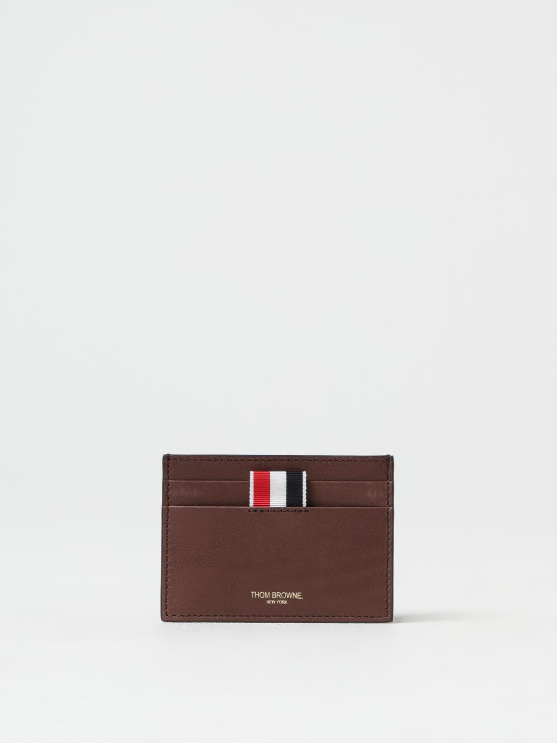 Thom Browne Compact Dark Brown Calfskin Credit Card Holder Men In Leather