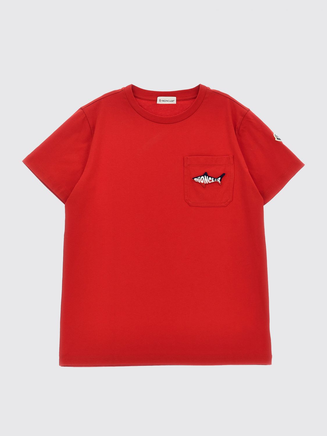 Moncler Kids' T-shirt En Coton À Broderie Requin In Red