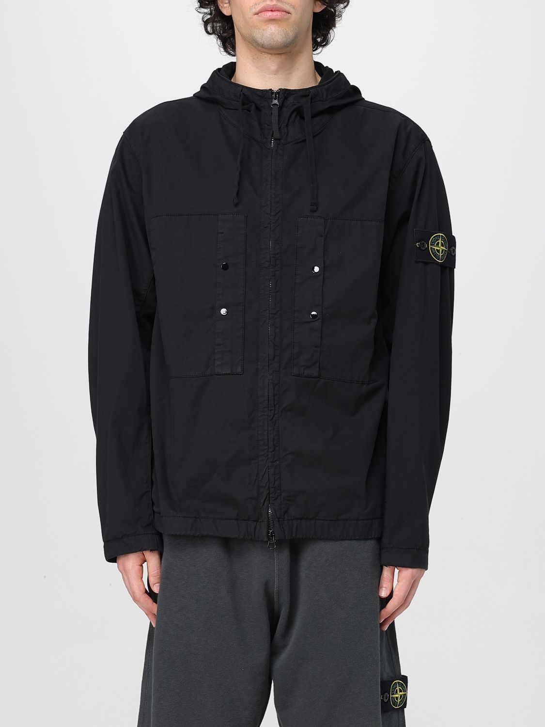 Stone Island Short Parka With Elastic Hem And Hood In Black