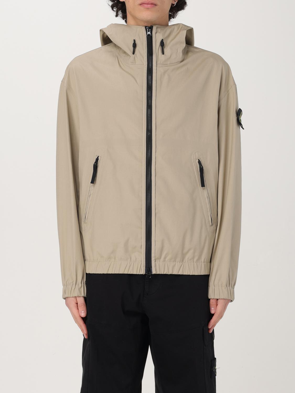 Stone Island Cotton Hooded Jacket Zip Pockets In Beige