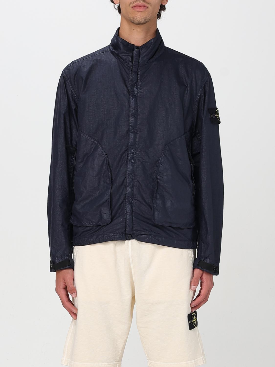 Stone Island Jacket High Collar Adjustable Drawstring In Blue