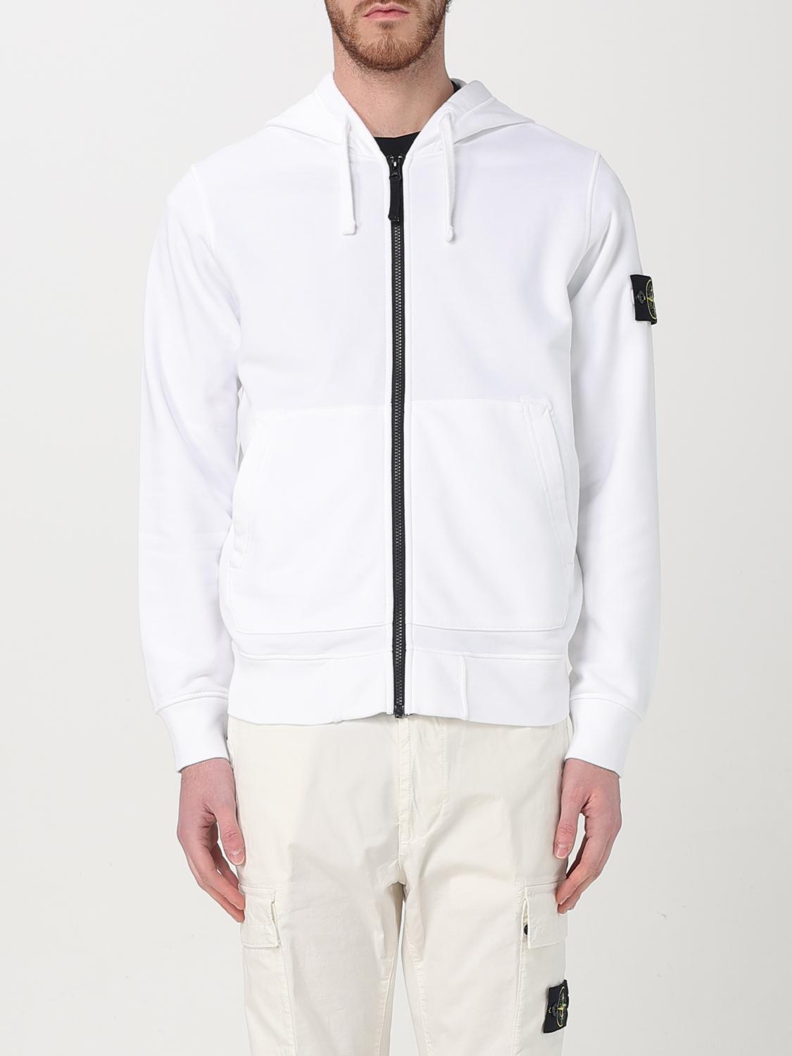 Stone Island Compass-motif Zip-up Hoodie In White