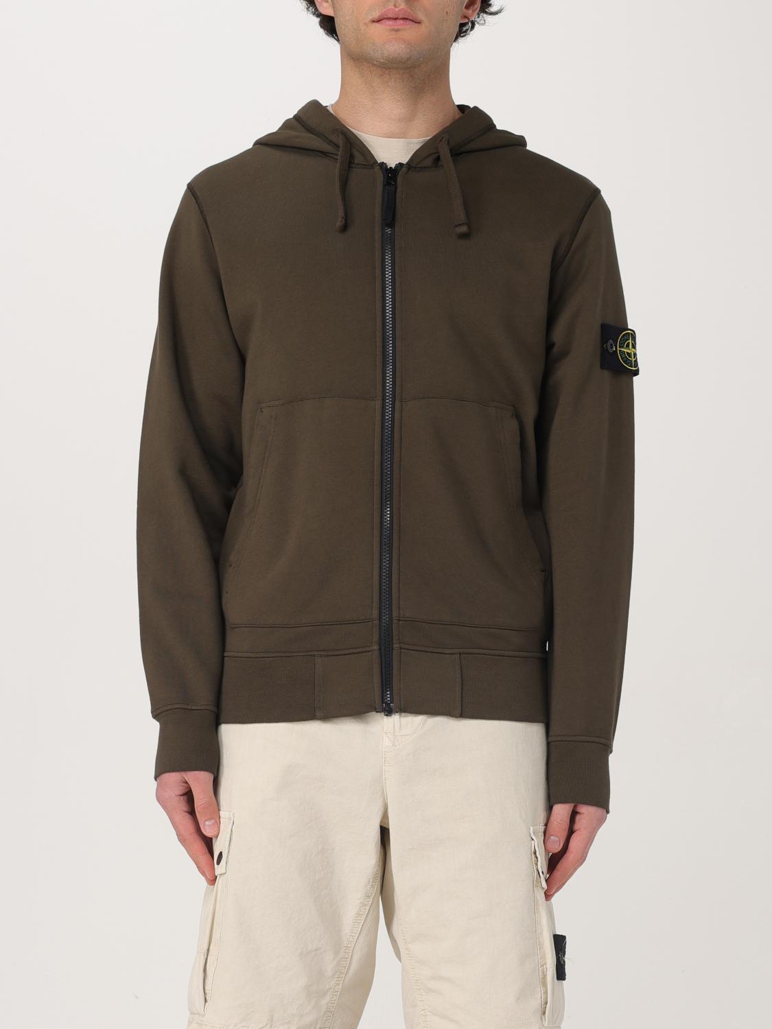 Stone Island Men's Sweatshirt With Zip And Drawstring Hood In Military