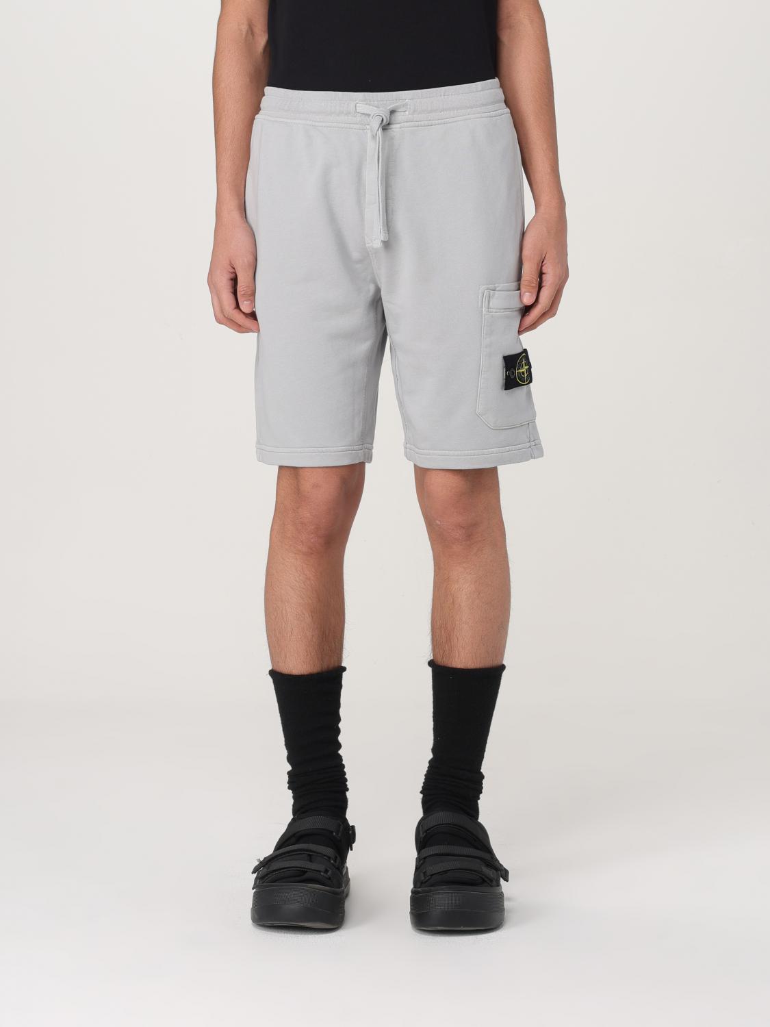 Stone Island Fleece Shorts With Adjustable Waist And Cargo Pocket In Grey