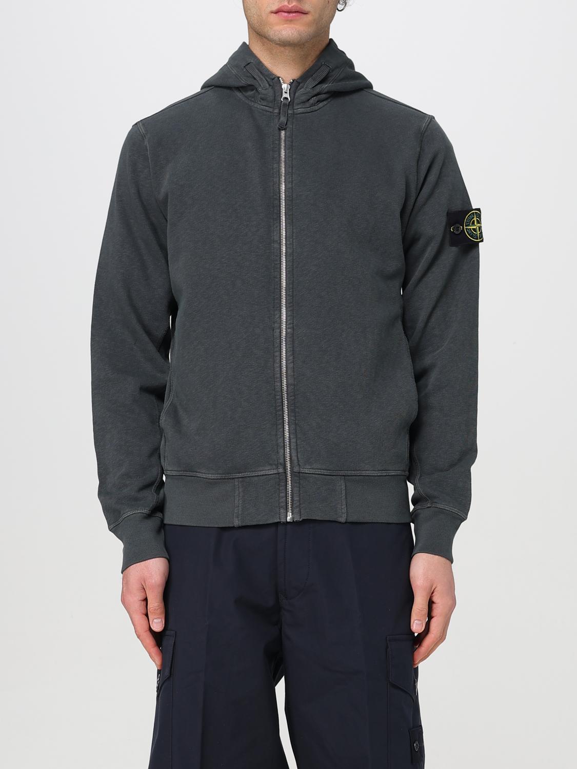 Stone Island Front Zip Closure Grey Zipper Hoodie