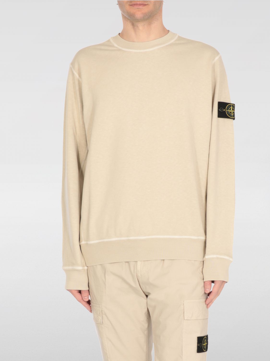 Stone Island Regular-fit Crewneck Sweatshirt With Ribbed Inserts In Yellow