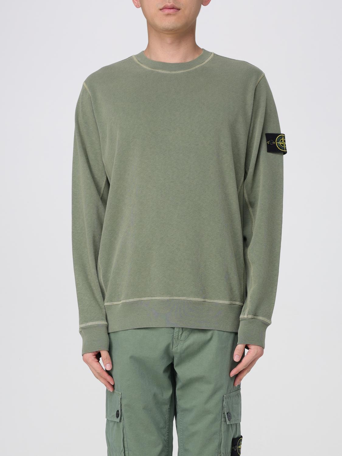 Stone Island Green Crewneck Sweatshirt With Logo Patch On The Sleeve In Cotton Man In Blue 2